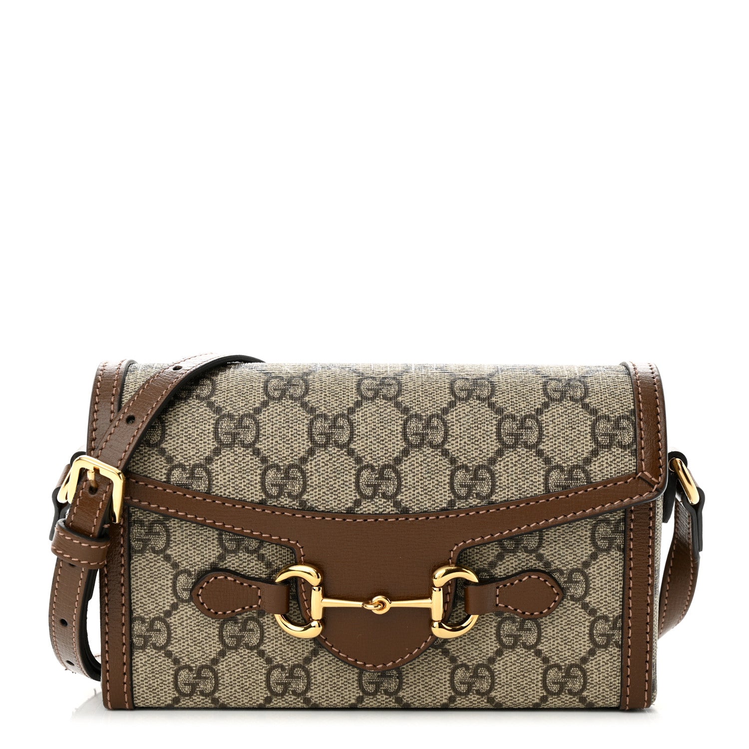 Gucci GG Supreme Monogram Mini Horsebit 1955 Shoulder Bag Beige Brown Sugar 1 of 13