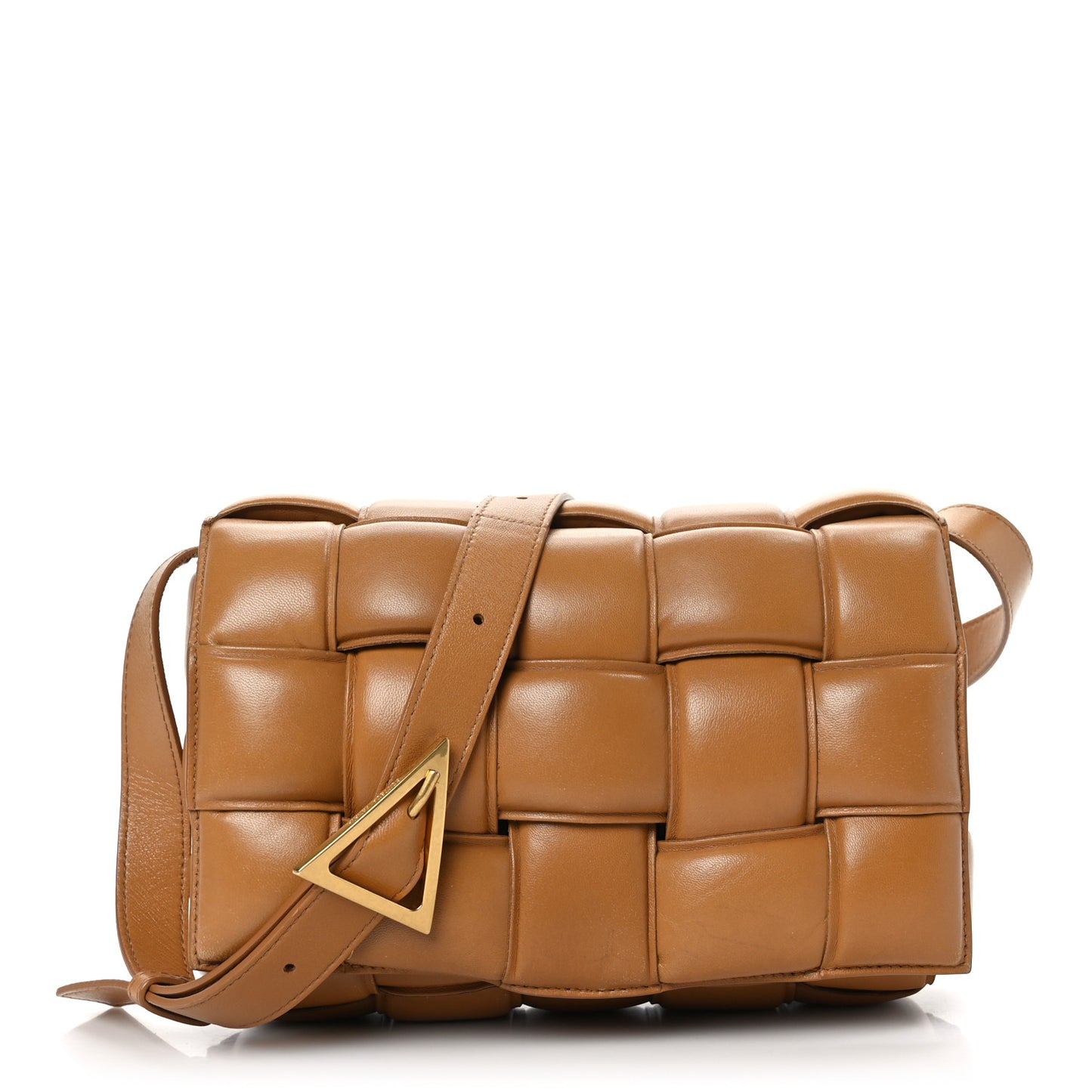 Nappa Maxi Intreccio Padded Cassette Crossbody Bag Caramel