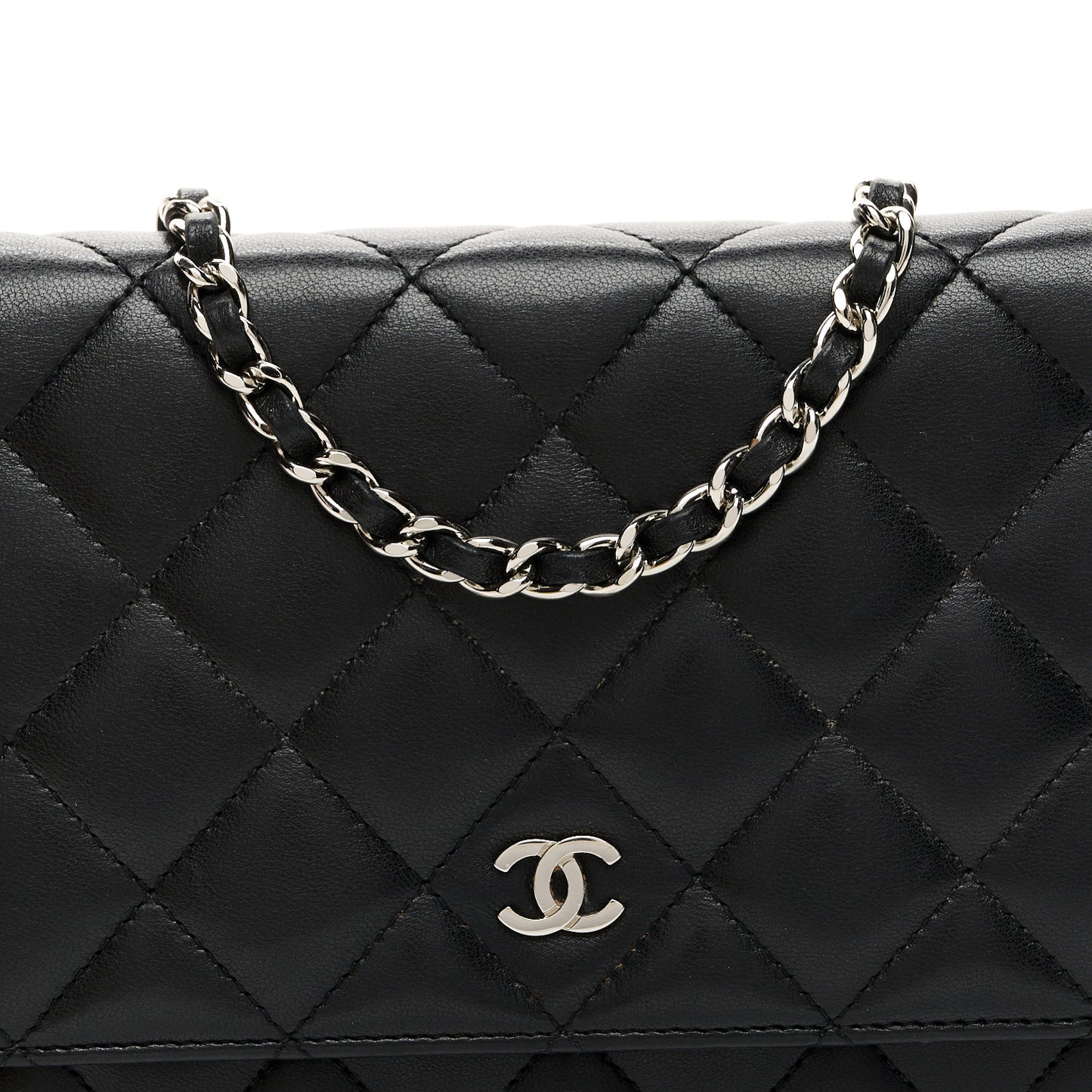 Lambskin Quilted Wallet On Chain WOC Black