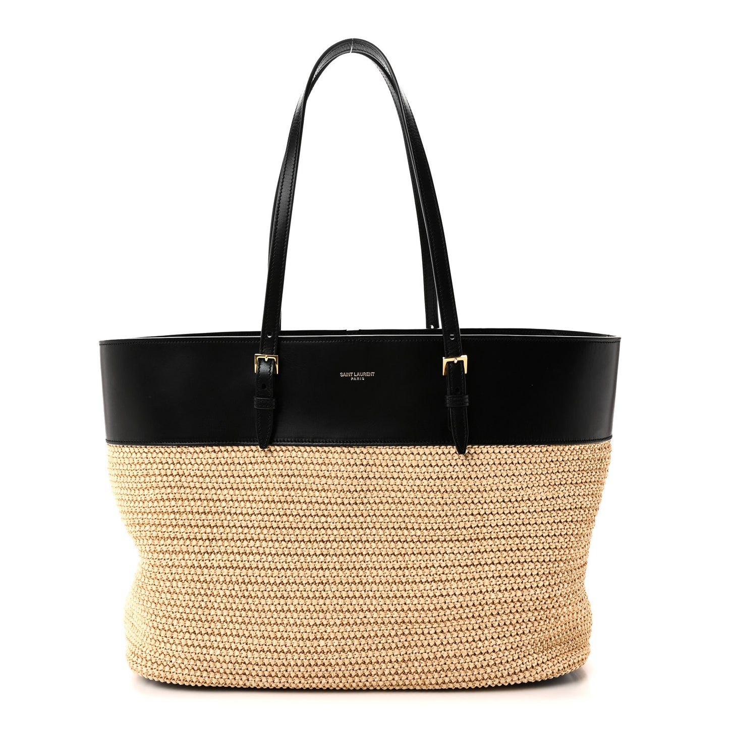 Calfskin Raffia Medium Shopper Tote  Naturale Black