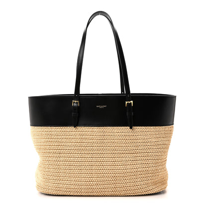 Saint Laurent Calfskin Raffia Medium Shopper Tote  Naturale Black 1 of 9