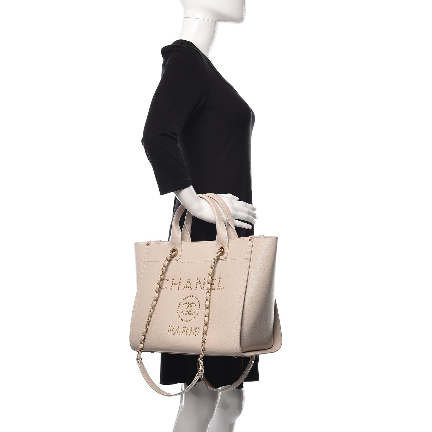 Caviar Small Studded Deauville Tote Ivory