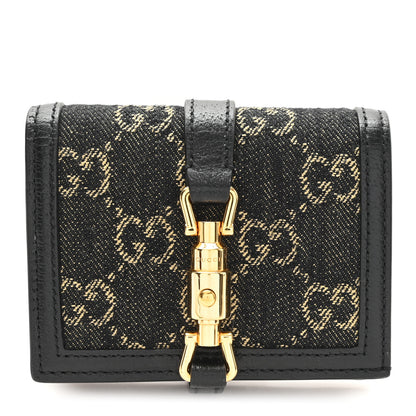 Gucci Jacquard Black Denim GG Monogram Textured Dollar Calfskin Jackie 1961 Card Case Black Ivory 1 of 7
