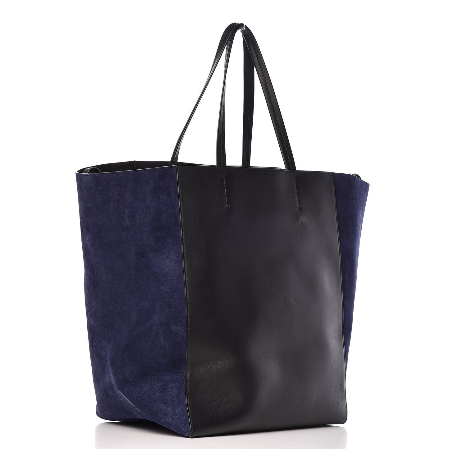Smooth Calfskin Suede Large Phantom Luggage Bi-Cabas Black Navy