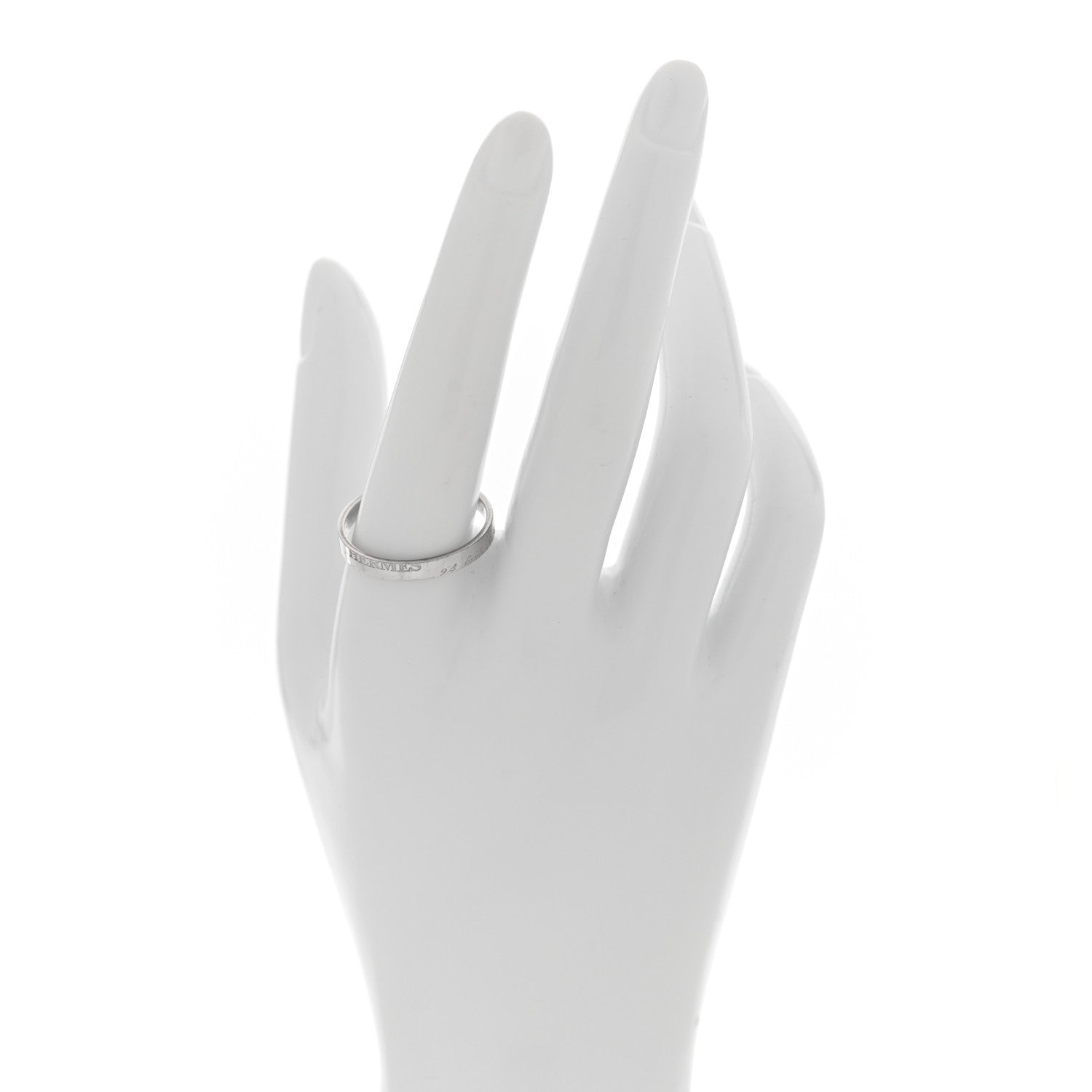 Hermes 18K White Gold Cartouche Mini Band Ring 63 10.25 2 of 5
