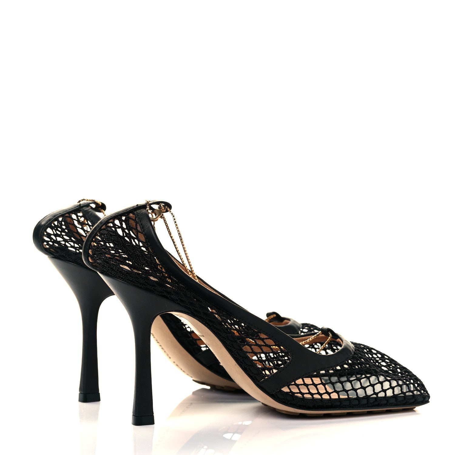 Bottega Veneta Mesh Calfskin Chain Stretch Pumps 38.5 Black 4 of 8