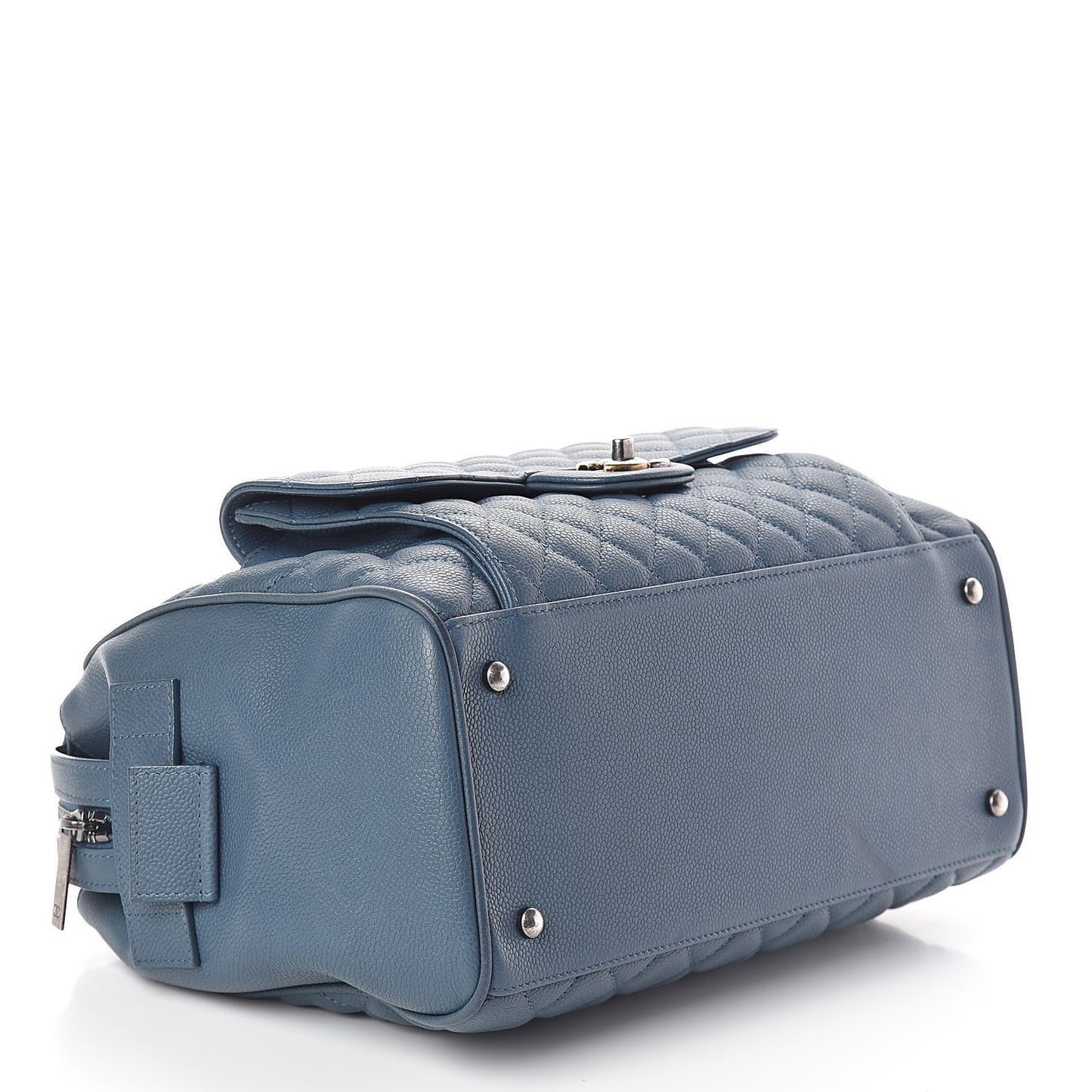 Grained Calfskin Quilted Large Casual Pocket Bowling Bag Blue