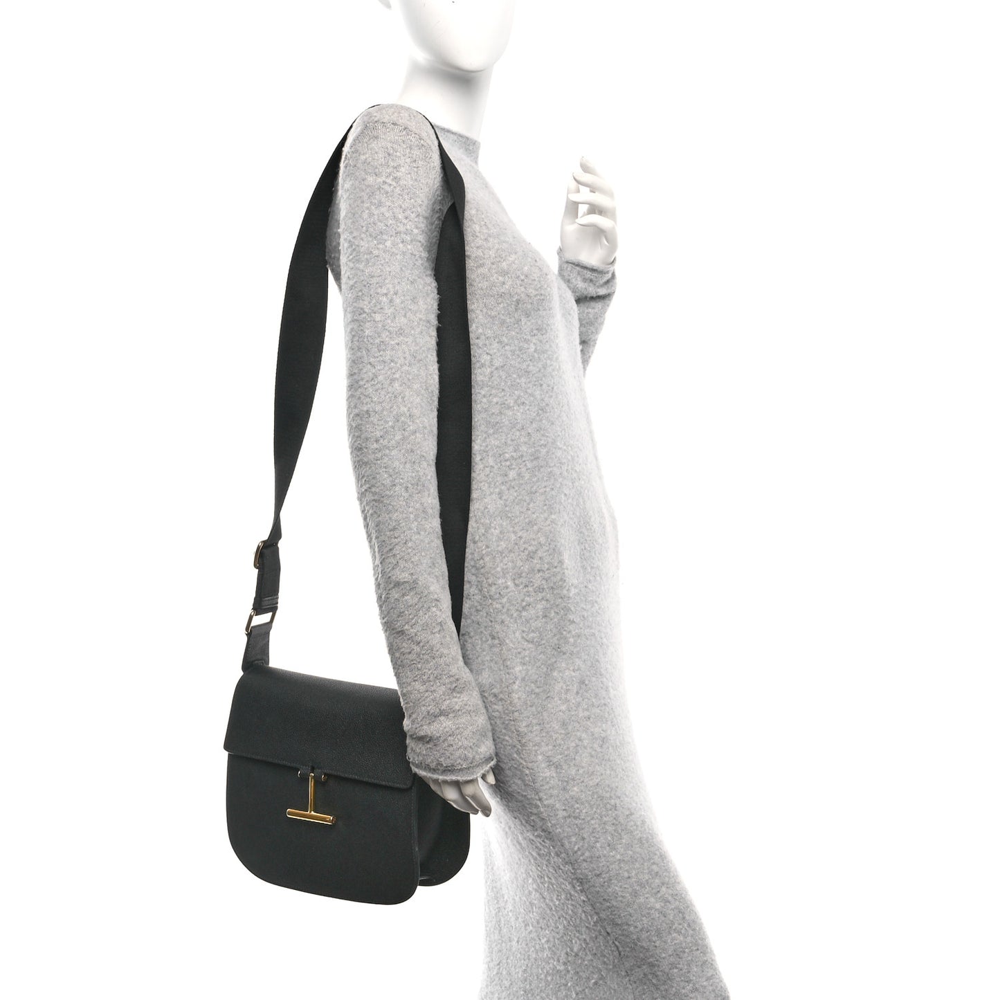 Calfskin Medium T Clasp Tara Crossbody Bag Black