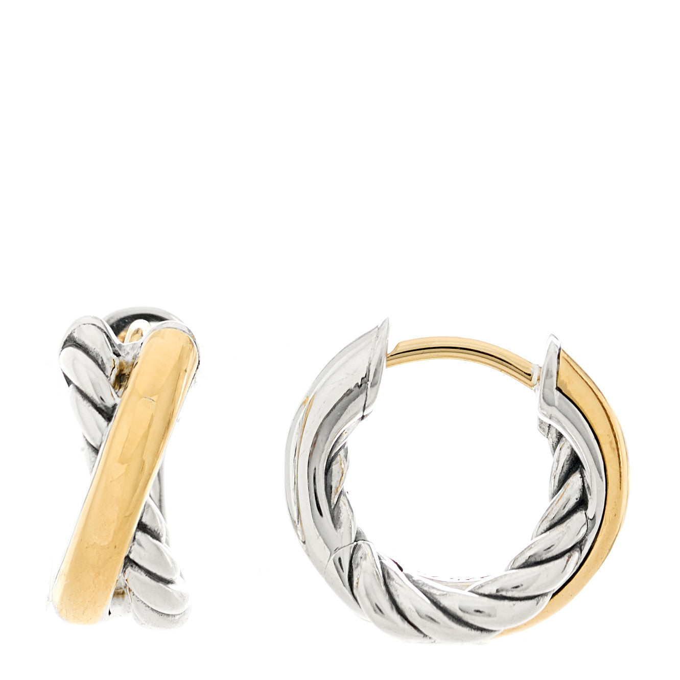 Sterling Silver 18K Yellow Gold 12.4mm Crossover Cable Hoop Earrings