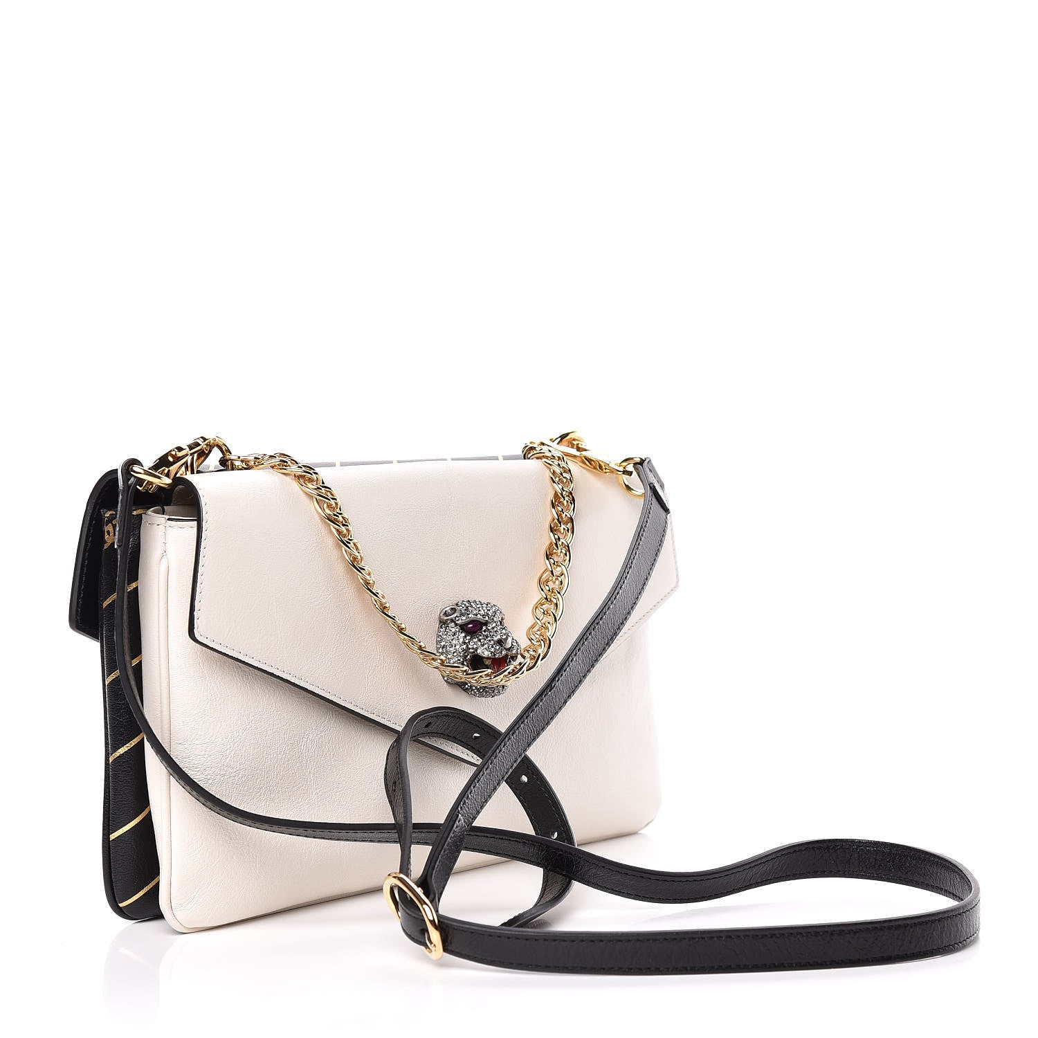 Gucci Calfskin Diagonal GG Medium Thiara Double Envelope Shoulder Bag Black White 3 of 13