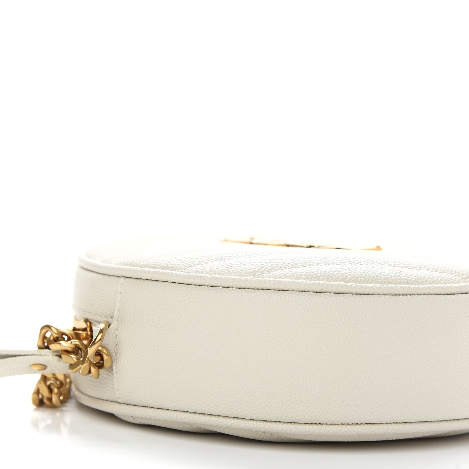 Saint Laurent Grain De Poudre Matelasse Chevron Quilted Round Vinyle Camera Bag Blanc Vintage 8 of 9