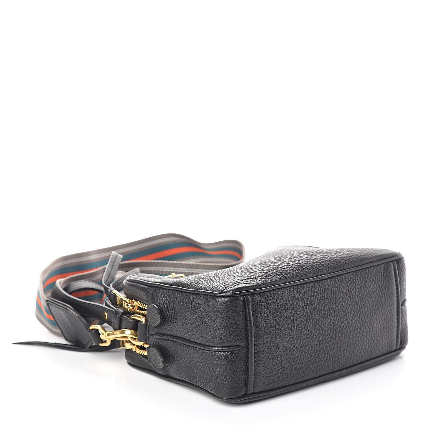 Vitello Daino Medium Double Zip Shoulder Bag Black