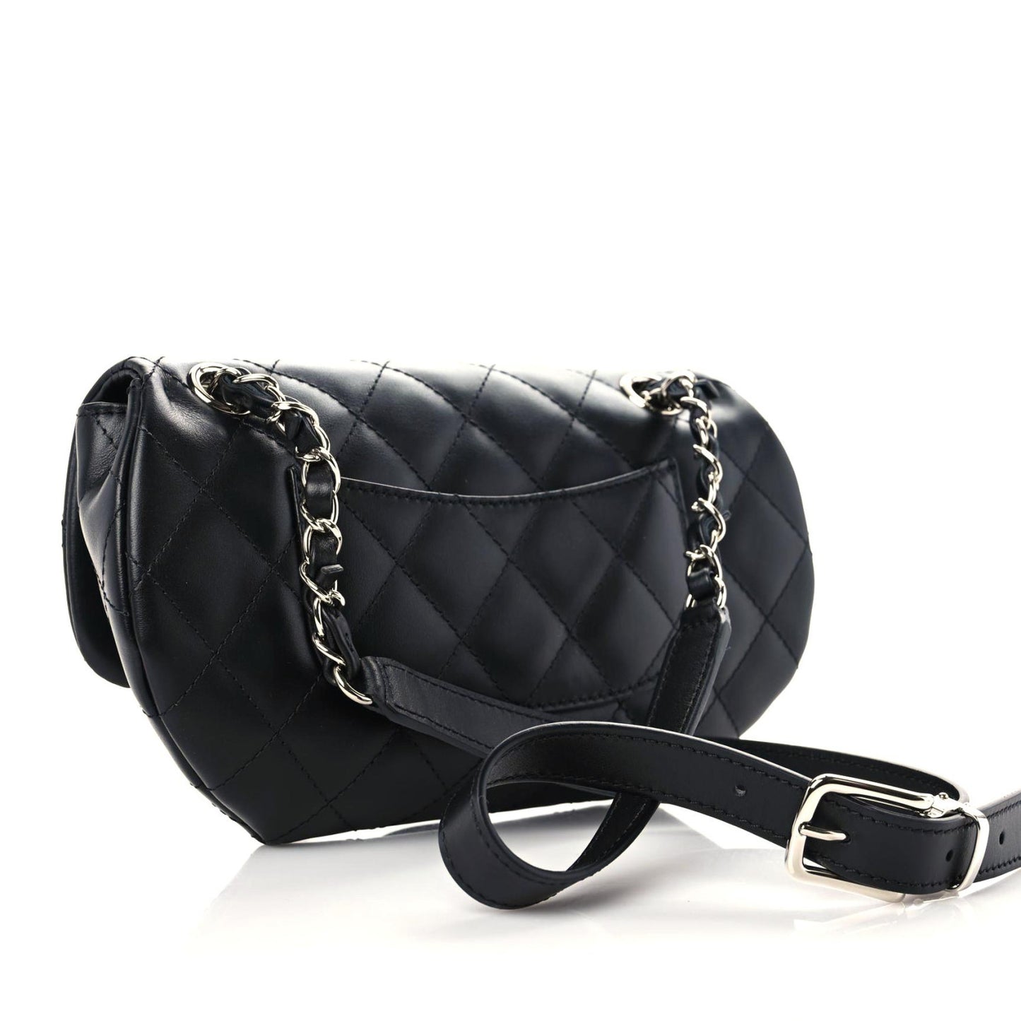 Calfskin Quilted CC Uniform Flap Belt Bag Black