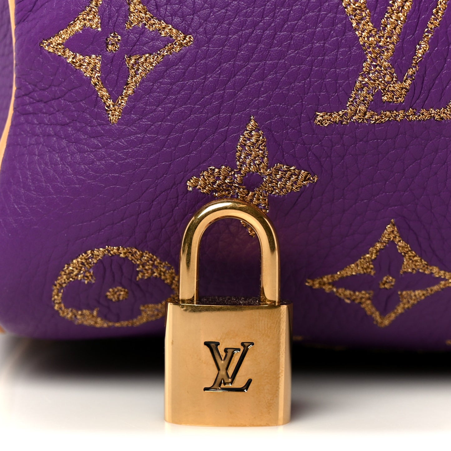 Calfskin Embroidered Monogram Speedy P9 Bandouliere 30 Golden Lotus Purple