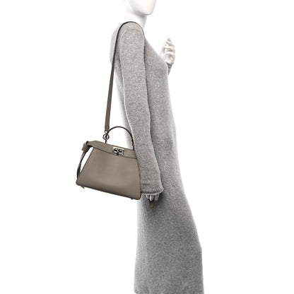 Fendi Vitello Seta Shiny Nappa Logo Embossed Laces Small Peekaboo I SEE U Satchel Tortora 2 of 10