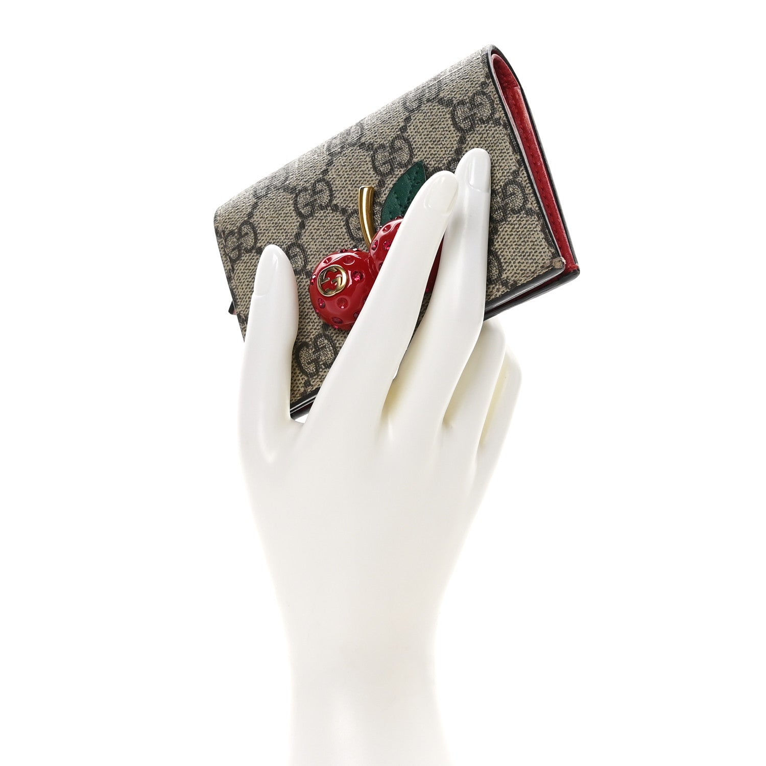 Gucci GG Supreme Monogram Cherry Embellished Card Case Wallet Hibiscus Red 2 of 8