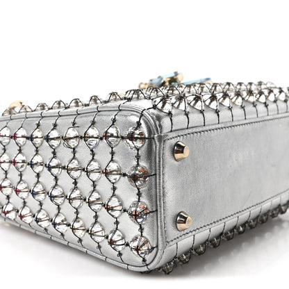 Christian Dior Metallic Calfskin Satin Celestial Bead Embroidery Cannage Mini Lady Dior Silver 16 of 19