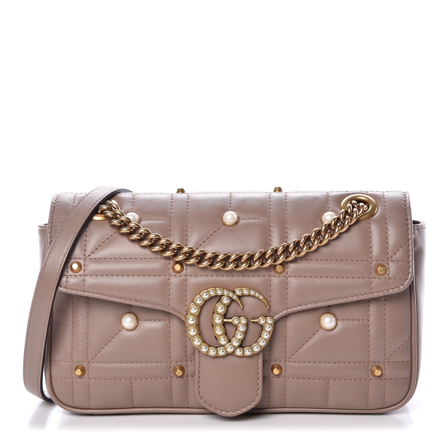 Calfskin Matelasse Studded Mini Pearly GG Marmont Shoulder Bag Porcelain Rose