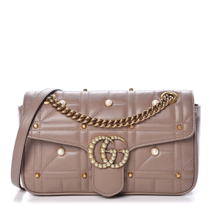 Gucci Calfskin Matelasse Studded Mini Pearly GG Marmont Shoulder Bag Porcelain Rose 1 of 9