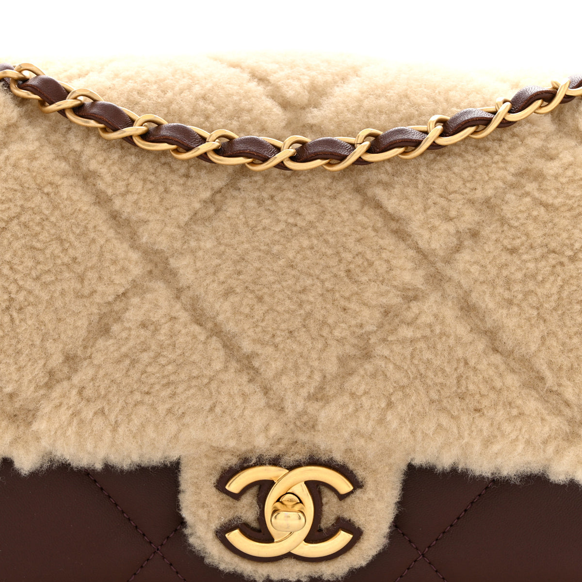 Chanel Shearling Lambskin Quilted Furry Coco Flap Beige Dark Brown 8 of 10