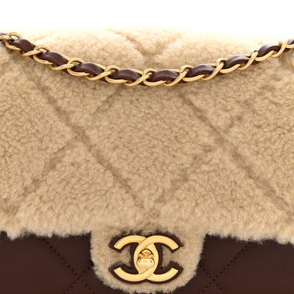 Chanel Shearling Lambskin Quilted Furry Coco Flap Beige Dark Brown 8 of 10