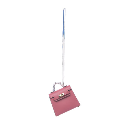 Hermes Tadelakt Mini Kelly Twilly Bag Charm Rose Lipstick 1 of 7