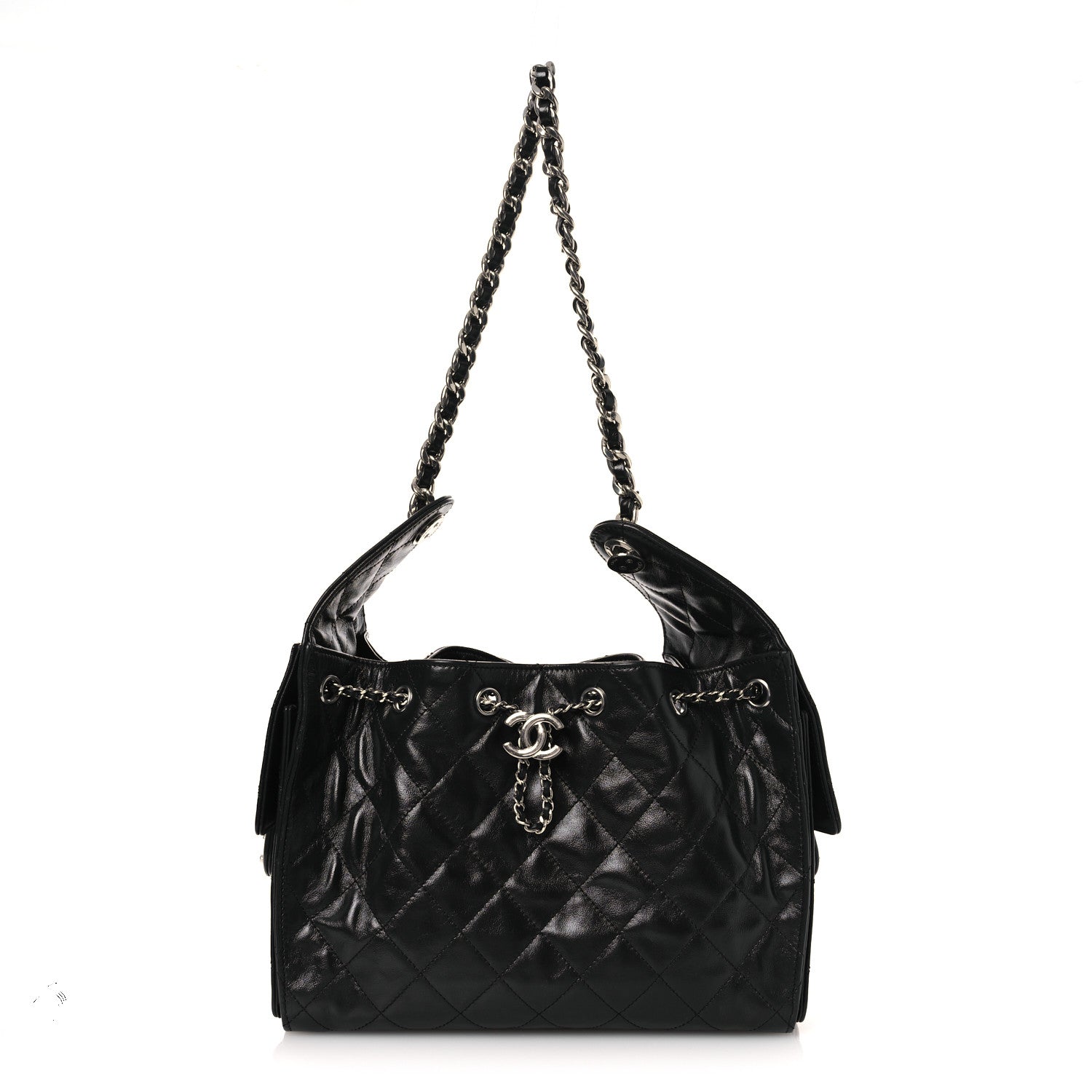 Chanel Shiny Crumpled Calfskin Quilted Small Chanel 25 Handbag Black 1 of 12