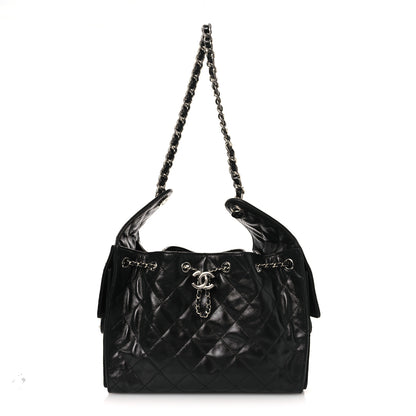 Chanel Shiny Crumpled Calfskin Quilted Small Chanel 25 Handbag Black 1 of 12