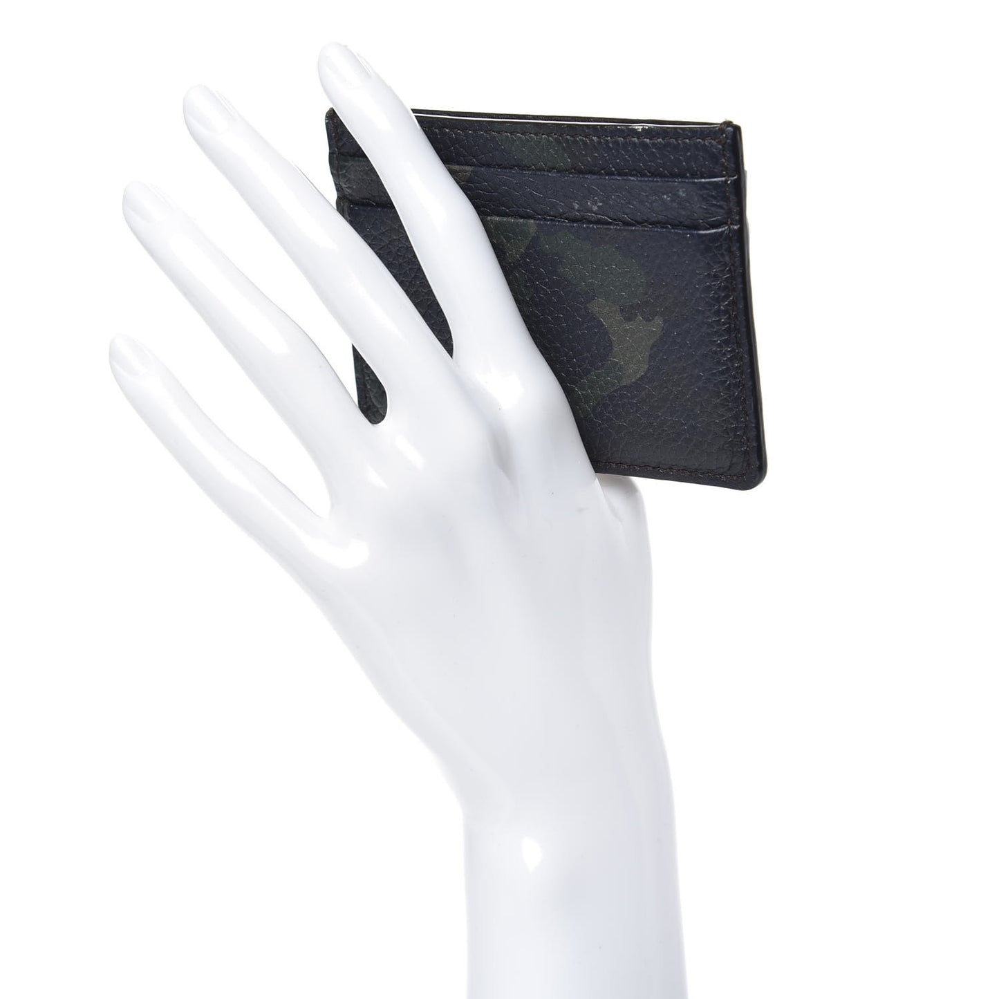 Grained Calfskin Camo Print Card Holder Green