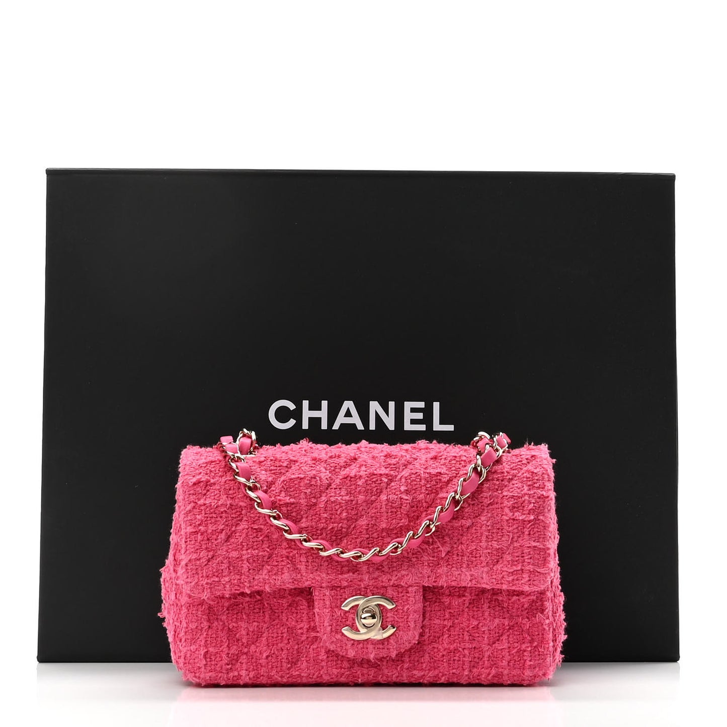 Cashmere Tweed Quilted Mini Rectangular Flap Fuchsia