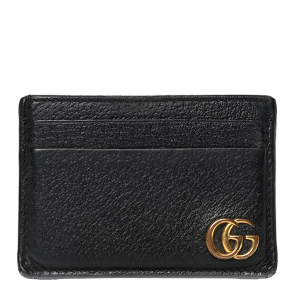 Gucci Calfskin Boar Effect GG Marmont Card Holder Money Clip Black 1 of 5