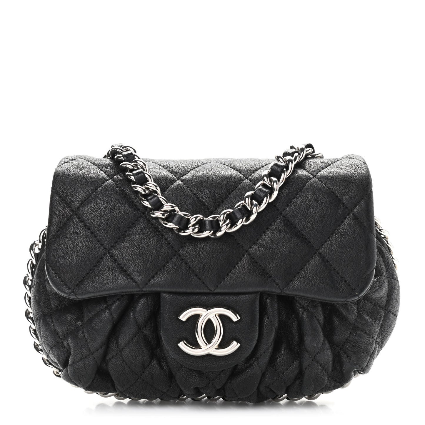 Washed Lambskin Mini Chain Around Messenger Black