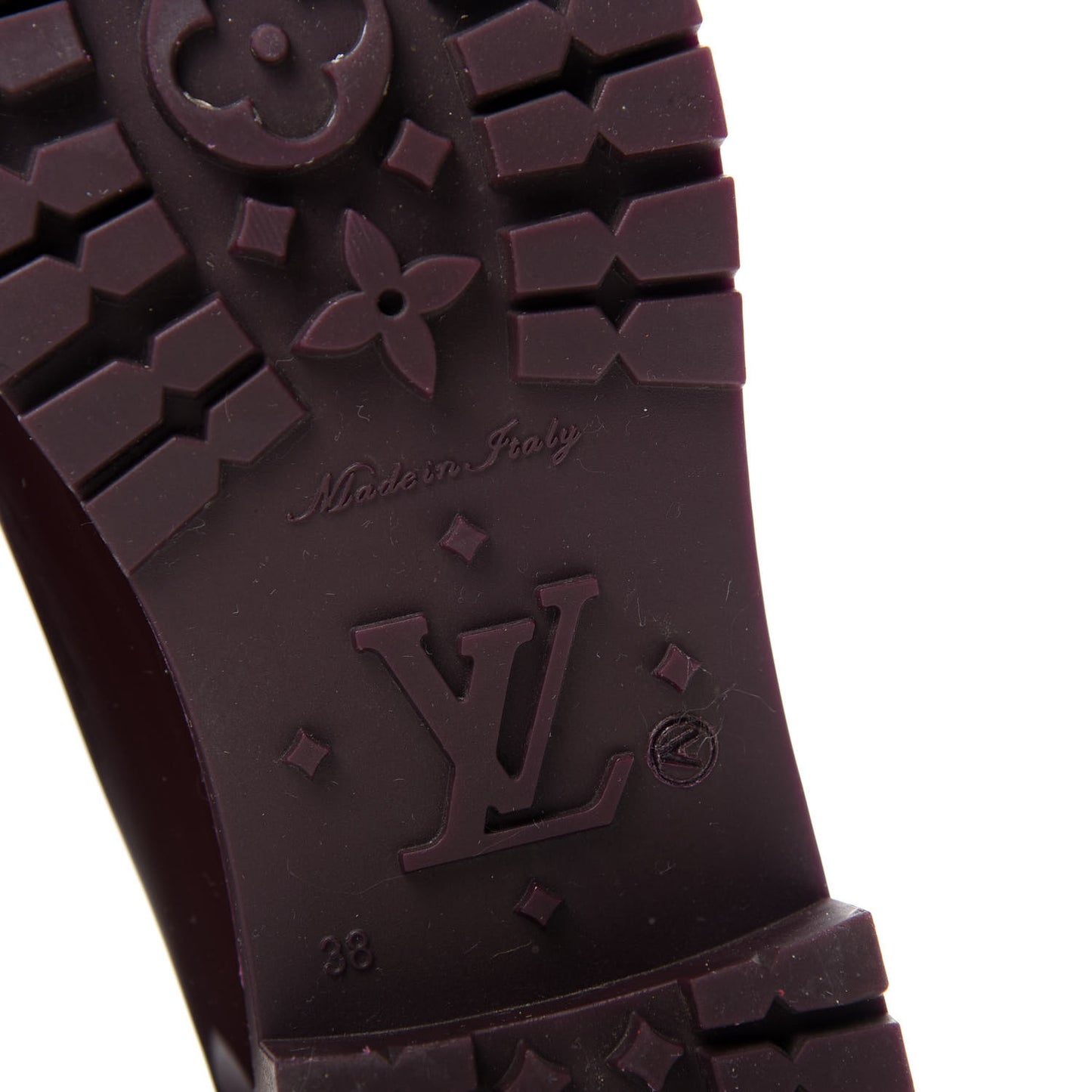 Rubber Embossed Monogram Splash Rain Boots 38 Burgundy