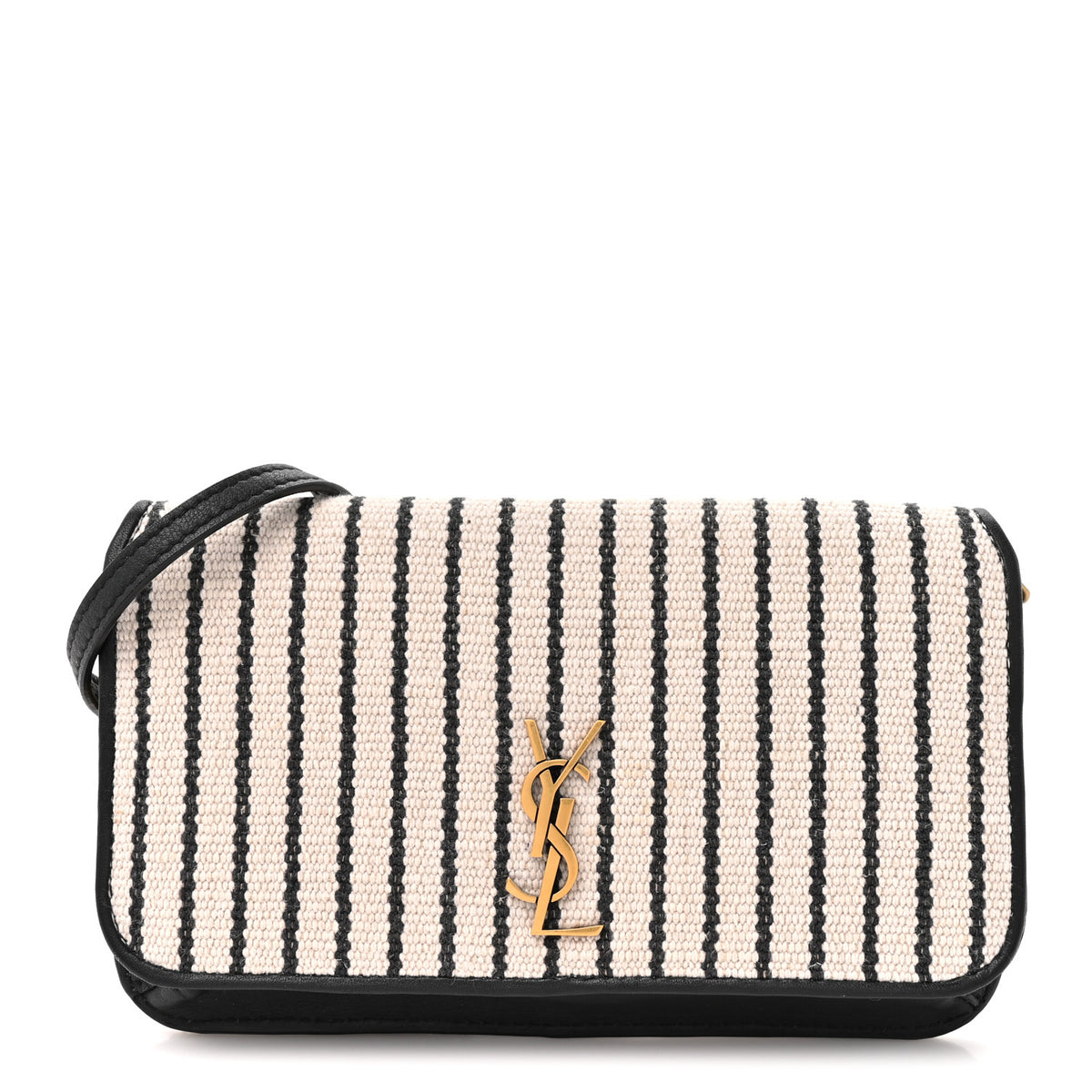 Saint Laurent Canvas Striped Phone Holder Crossbody Beige Black 1 of 11