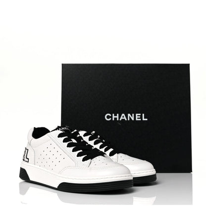 Chanel Calfskin Womens Logo Sneakers 38 Black White 11 of 11