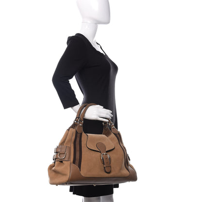 Gucci Nubuck Medium Web Heritage Shoulder Bag Taupe 2 of 16
