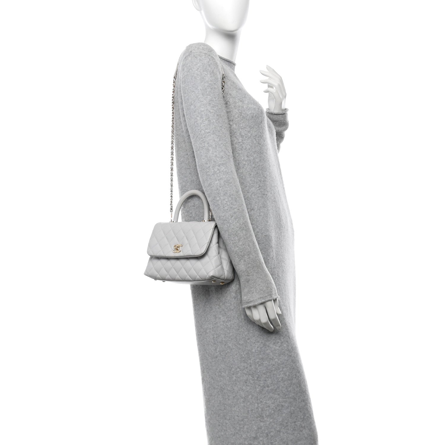 Chanel Caviar Quilted Mini Coco Handle Flap Light Grey 2 of 12