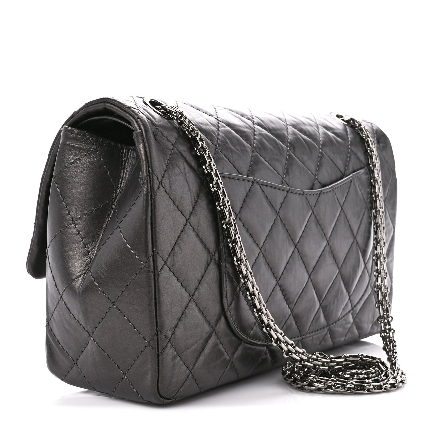 Metallic Aged Calfskin Quilted 2.55 Reissue Flap 226 Dark Grey