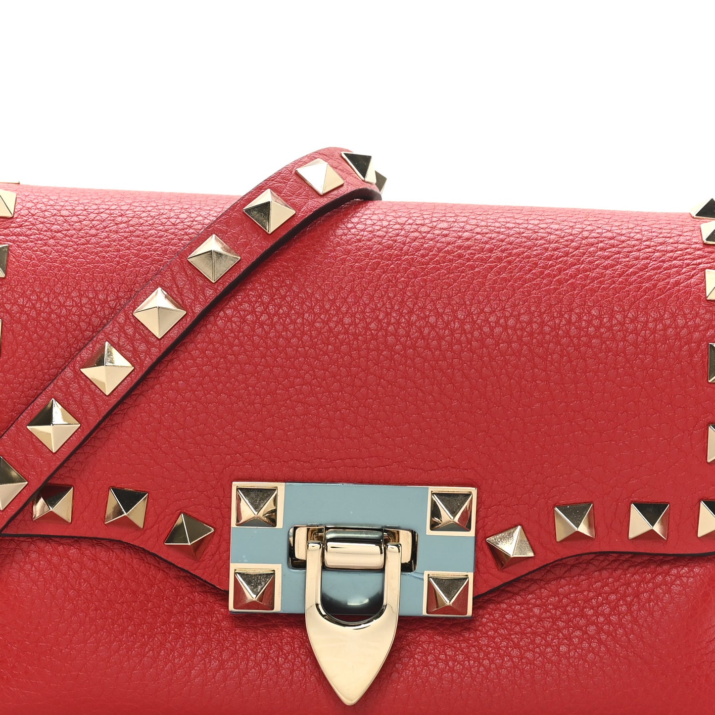 Pebbled Calfskin Mini Rockstud Crossbody Bag Rouge Pur