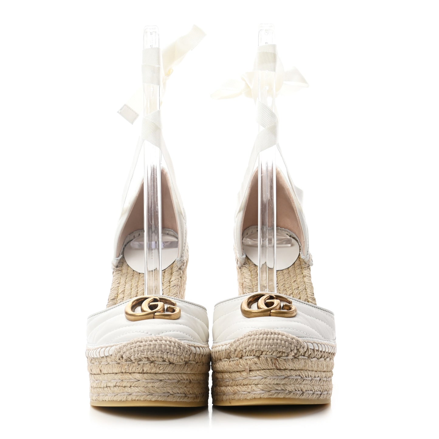 Nappa Matelasse GG Marmont Ankle Wrap Platform 35/120mm Espadrille Wedges 38.5 Great White