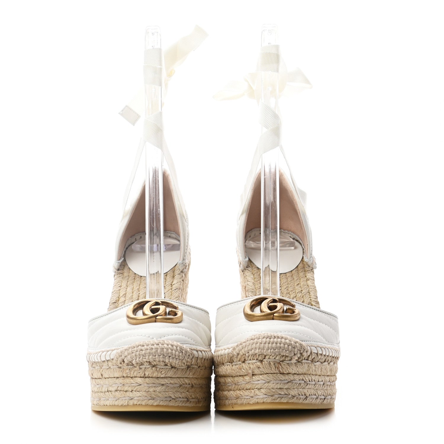 Gucci Nappa Matelasse GG Marmont Ankle Wrap Platform 35/120mm Espadrille Wedges 38.5 Great White 2 of 10
