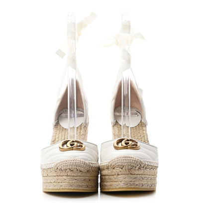 Gucci Nappa Matelasse GG Marmont Ankle Wrap Platform 35/120mm Espadrille Wedges 38.5 Great White 2 of 10