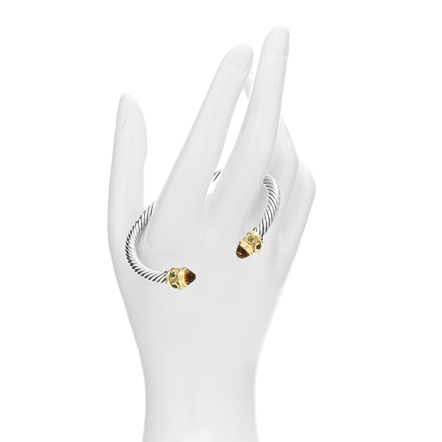Sterling Silver 14K Yellow Gold Citrine Peridot 5mm Cable Renaissance Bracelet
