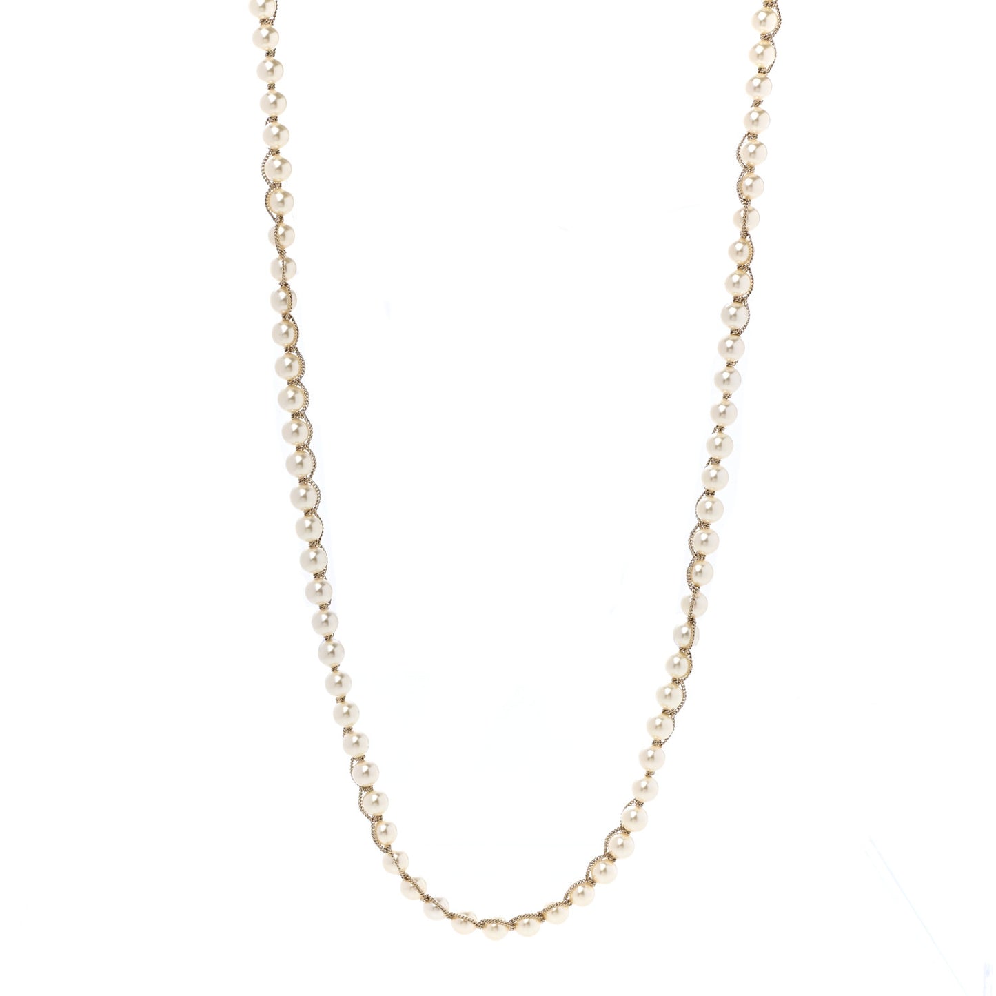 Graduated Pearl CC Long Necklace Gold