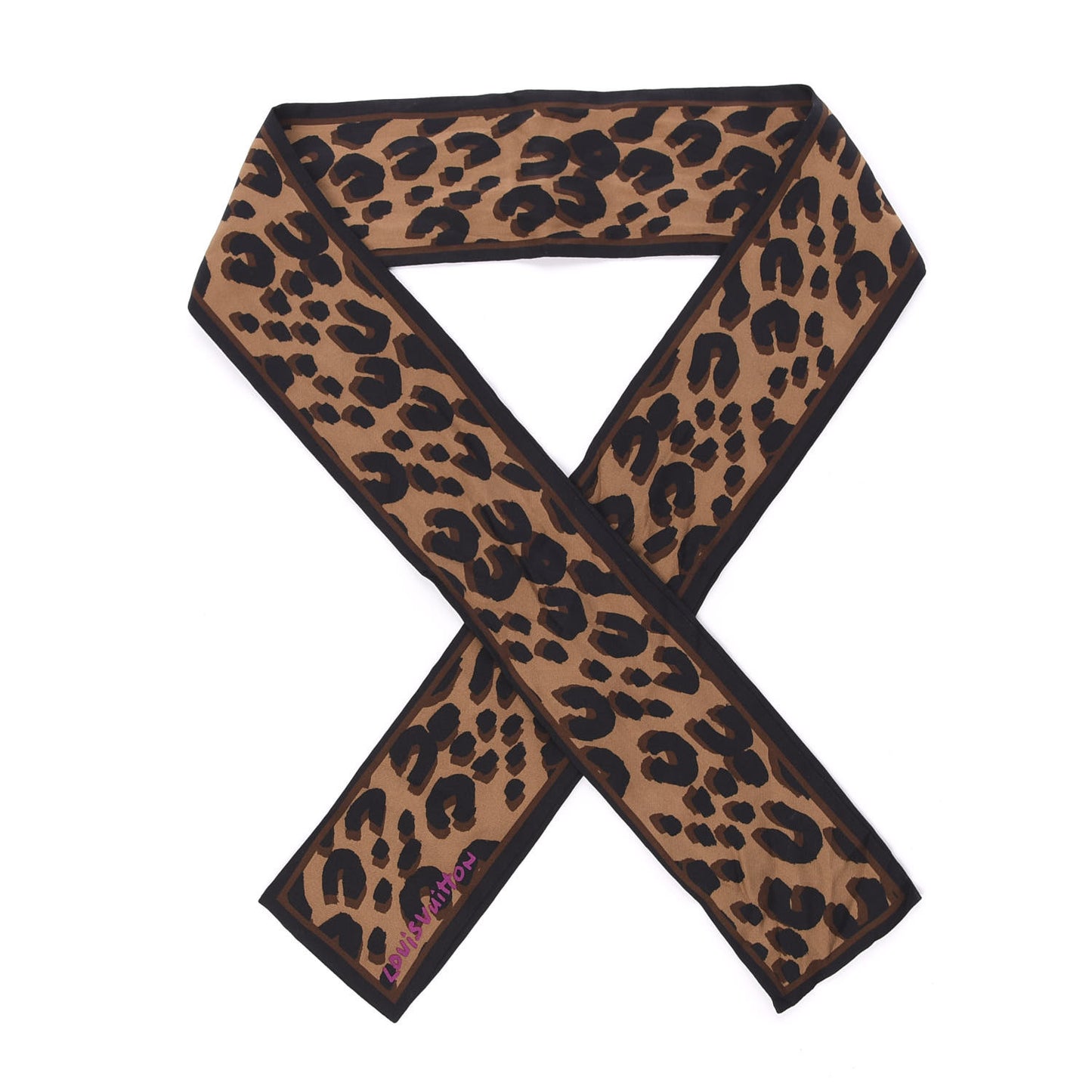 Silk Leopard Bandeau Scarf Marron