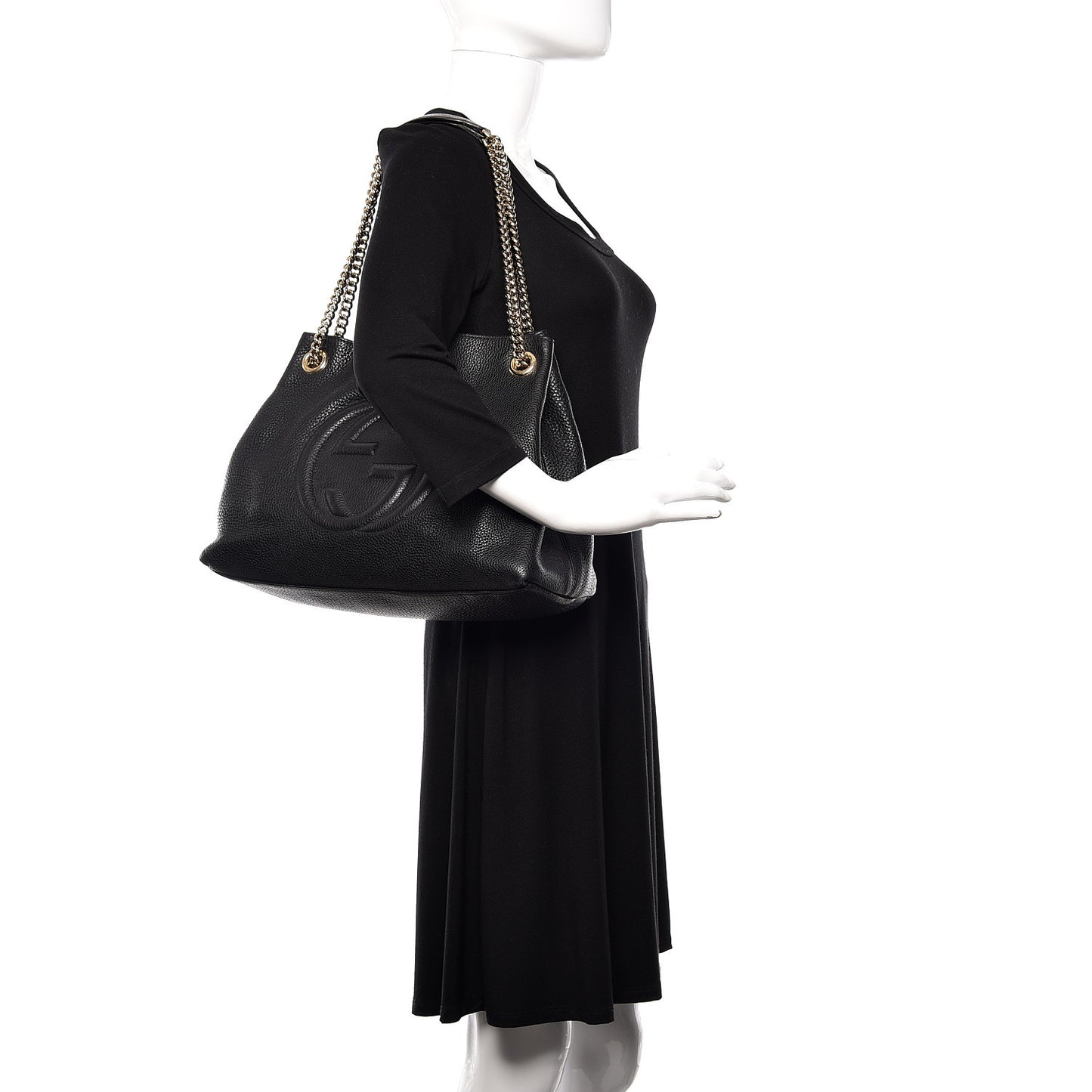 Pebbled Calfskin Medium Soho Chain Shoulder Bag Black