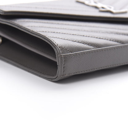 Saint Laurent Grain De Poudre Matelasse Chevron Monogram Chain Wallet Grey 9 of 11