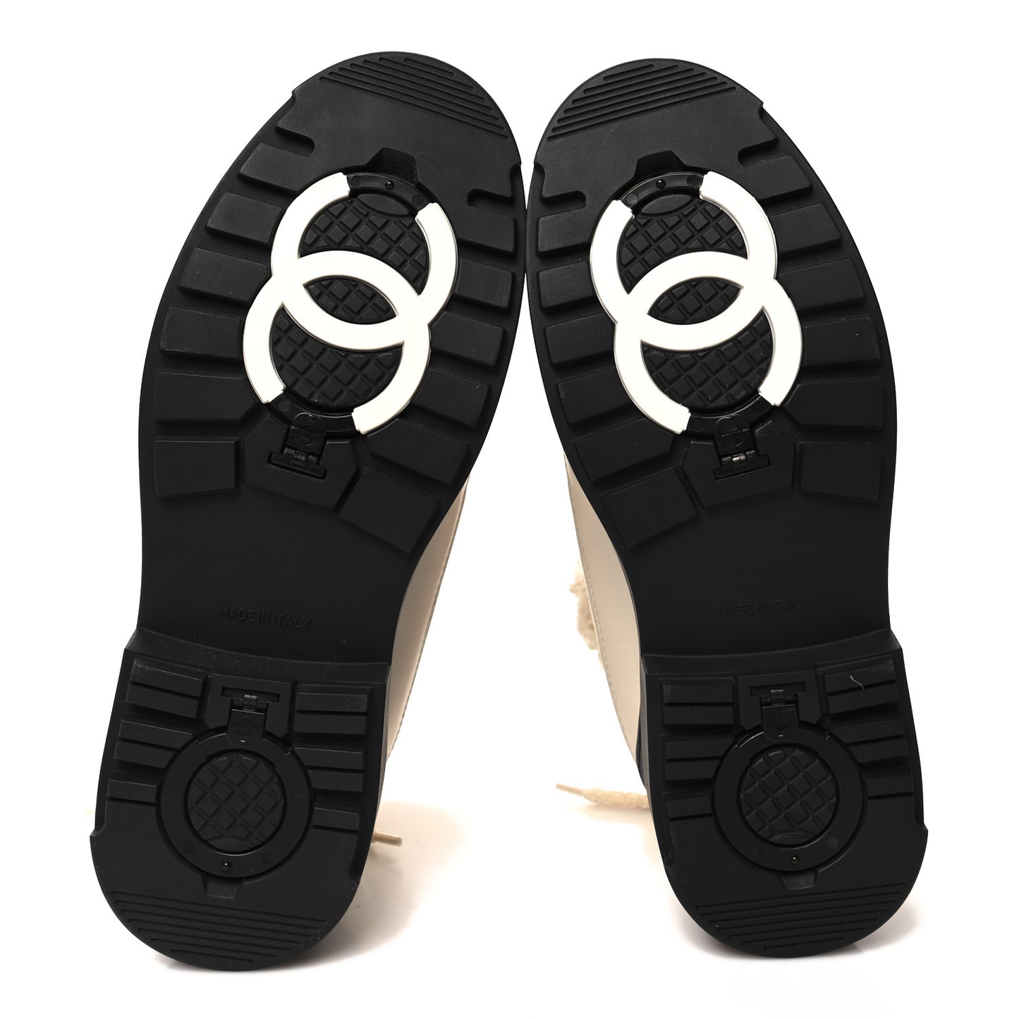 Calfskin Shearling CC Lace Up Boots 38 Light Beige Ivory