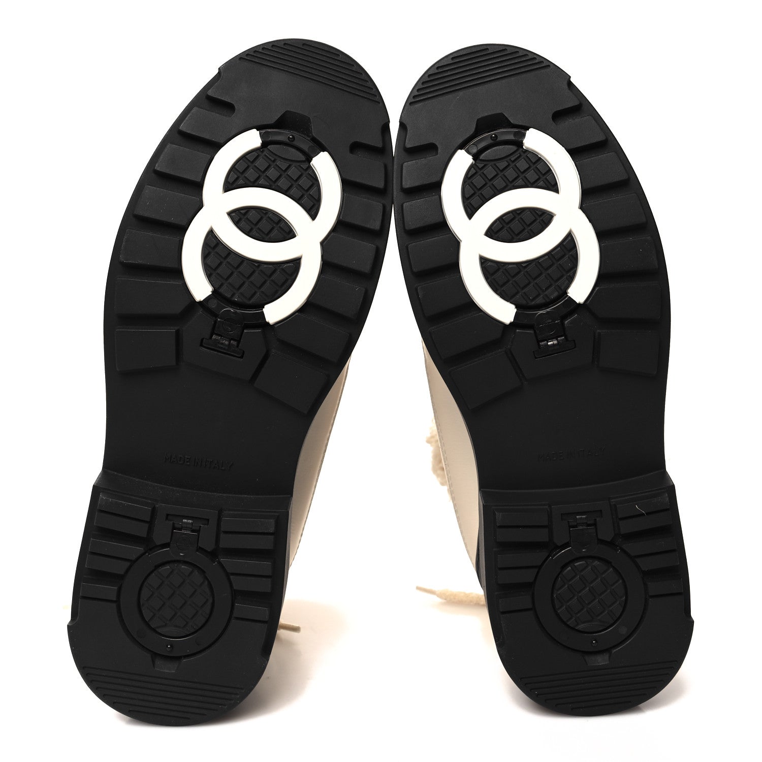 Chanel Calfskin Shearling CC Lace Up Boots 38 Light Beige Ivory 5 of 6