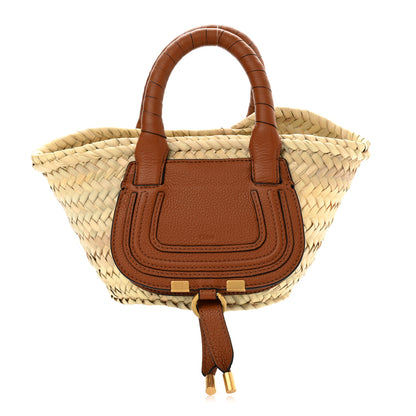 Chloe Raffia Small Grain Calfskin Mini Marcie Basket Tan 2 of 8